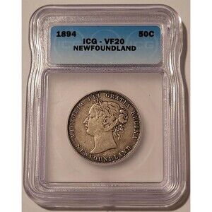 Newfoundland (Canada) Victoria 1894 Silver 50 Cents VF20 ICG